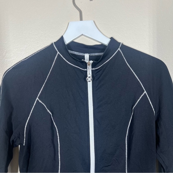 Seafolly Womens Coastline 3/4 Zip Up Black Rash Guard Size Medium US 8 - Picture 2 of 9